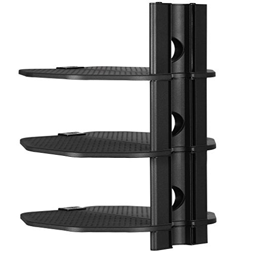 Cheetah TV Wall Mount 3 Shelf Bracket, with 15ft HDMI Cable, Three 18x16-Inch Black Components Shelves Under TV for Cable Box, Blu Ray Player, Stereo AV, AS3B