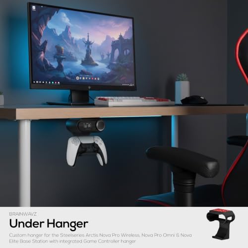 BRAINWAVZ Under Desk Mount & Game Controller Hanger for SteelSeries Arctis Nova Pro, Elite and Pro Omni Wireless Base Station – Easy Install with Screws or VHB Tape – Clean, Organized Gaming Setup - color: UM02