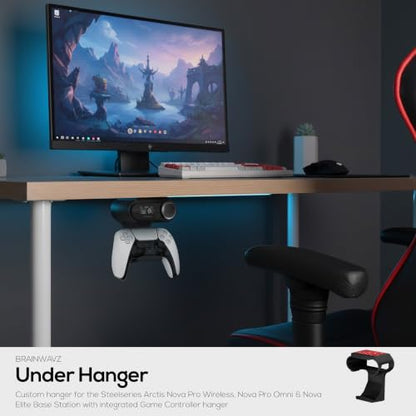 BRAINWAVZ Under Desk Mount & Game Controller Hanger for SteelSeries Arctis Nova Pro, Elite and Pro Omni Wireless Base Station – Easy Install with Screws or VHB Tape – Clean, Organized Gaming Setup - color: UM02