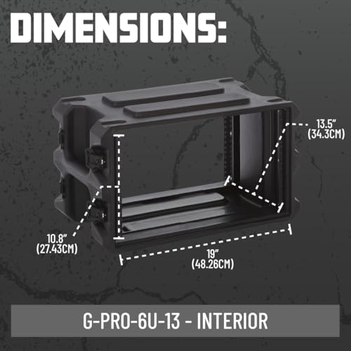 Gator Cases Pro Series 6U Rack Case with Shallow 13" Depth, Roto Molded Made in USA (G-PRO-6U-13) - size: 6U Rack Space, style: Shallow - 13" Deep