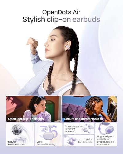SHOKZ OpenDots Air Open-Ear Clip-On Bluetooth Earbuds, Purple,Touch Control - color: Daybreak Purple