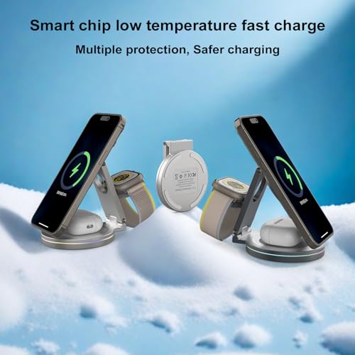 Foldable 360º Rotatable Zinc Alloy 3-in-1 Magnetic Wireless Charger,3 in 1 Charging Station,Charging Stand,15W for iPhone 12-17,for Apple Smartwatches, AirPods (Adapter Included) (White) - color: white