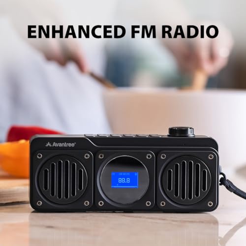 Avantree BoomByte - Portable FM Radio & Bluetooth Speaker with Stereo Sound | Long Rechargeable Playtime, Micro SD Card & USB Audio Input, MP3 Player, Metal Finish, Easy to Use, Black - color: Black
