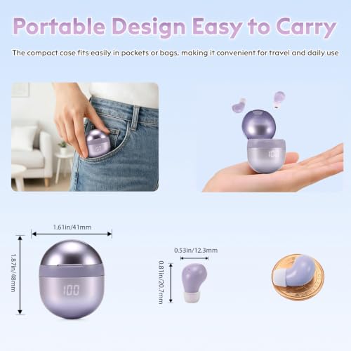 Mini Wireless Sleep Earbuds for Side Sleepers, 0.08oz Invisible Earbuds for Small Ears, Bluetooth 6.0 Sleep Headphones, No Alert Sounds, LED Display, Comfort Fit Earphones for Work, Travel