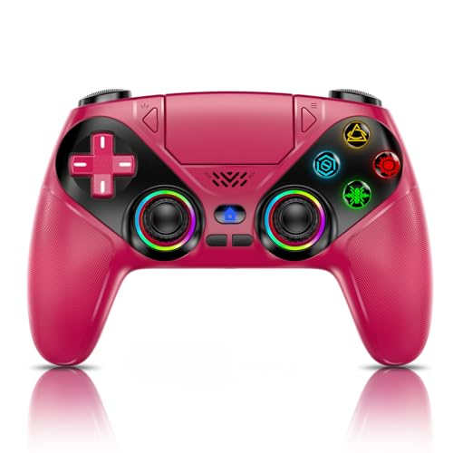 Gamrombo LED Wireless Controller for PS5, Compatible with PS5 Pro/Slim/PC, Dual Vibration, Macro/Turbo Function, 3.5mm Audio Jack, 6-Axis Motion Control Gamepad with Speaker(Maroon) - color: Maroon