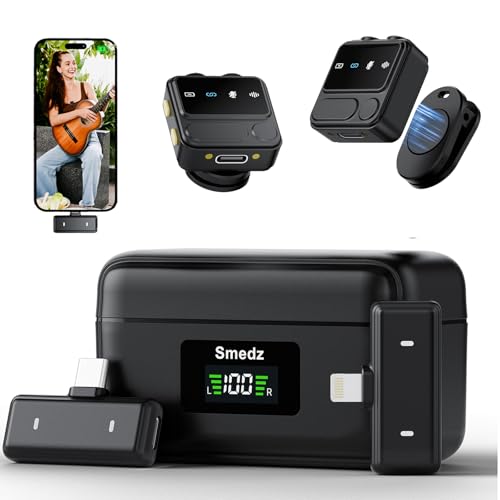 Smedz Wireless Microphone for iPhone Android,Mini Lavalier Microphone with AI Noise Reduction, 164FT Range&80H Charging Case Magnetic Mini Mic for for YouTube TikTok Vlog Podcast Live Streaming