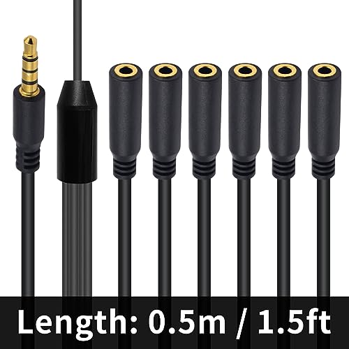 Poyiccot 3.5mm Headphone Splitter, 3.5mm Splitter 1 to 6 Ways 1/8inch TRRS Male to 6 Female Audio Headphone Cord for Earphone, Headset, Laptop, Phone, 1.5ft - size: 3.5mm TRRS Cable 1.5ft