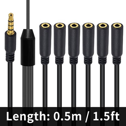 Poyiccot 3.5mm Headphone Splitter, 3.5mm Splitter 1 to 6 Ways 1/8inch TRRS Male to 6 Female Audio Headphone Cord for Earphone, Headset, Laptop, Phone, 1.5ft - size: 3.5mm TRRS Cable 1.5ft