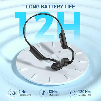 Bone Conduction Headphones Bluetooth 5.4 Wireless Earphones Open Ear Headphones with Mic, Sports Earphones IPX6 Waterproof Headset, 12H Playtime for Cycling, Hiking, Running, Driving