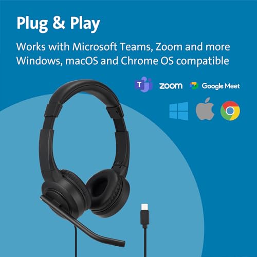 Kensington H1000 USB-C On-Ear Headset, 270° Rotating Noise-Canceling Microphone, Quick Buttons for Volume, Play/Pause, Mute, and Busy, PC/Mac/Laptop - Black (K83450WW) | 270-degree rotating noise-canceling mic, quick volume, mute, and call buttons, PC/Mac
