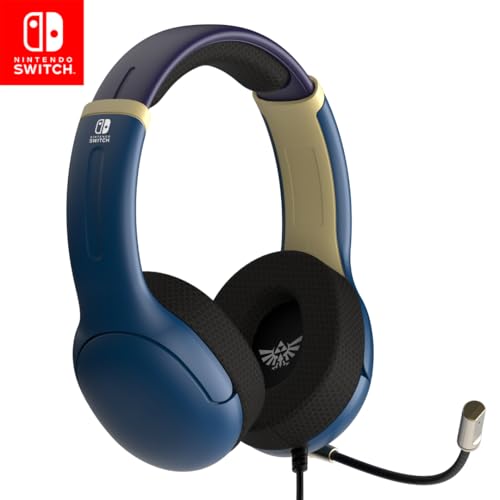 PDP Airlite Wired Gaming Headset for Nintendo Switch 2, Switch Lite, OLED | Flexible Noise-Cancelling Mic, Lightweight Design, Soft Ear Cushions, On-Ear Volume Controls, Zelda Hyrule Blue Edition - color: Blue and Gold