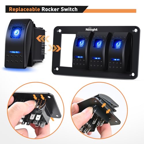 Nilight - 90109D 4 Gang Aluminum Rocker Switch Panel Toggle Dash 5 Pin ON/Off Pre-Wired Rocker Switch Blue Backlit Switch for Automotive Car Marine Boat RV,2 Years Warranty - color: Blue, size: 4 Gang