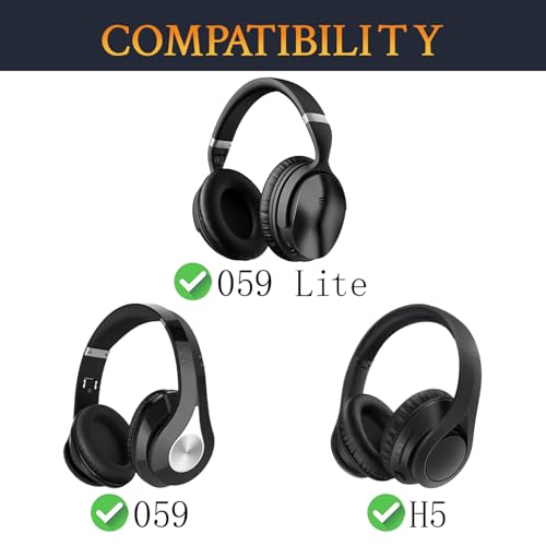 SOULWIT Replacement Earpads for Mpow 059/059 Lite/H5 Headphones, Ear Pads Cushions with Ice Silk Fabric, Noise Isolation Foam - Black