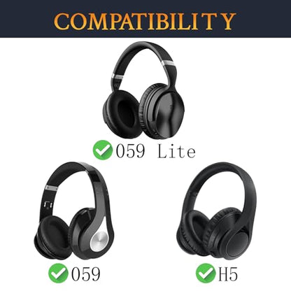 SOULWIT Replacement Earpads for Mpow 059/059 Lite/H5 Headphones, Ear Pads Cushions with Ice Silk Fabric, Noise Isolation Foam - Black