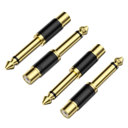 VANAUX 4-Pack RCA to 1/4 Inch Audio Adapter, 6.35mm TS Mono Plug Male to RCA Female Connectors, Gold-Plated - size: 4PCS-black, style: RCA Female to 1/4 Inch Male