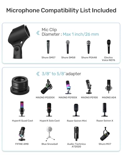 Mic Boom Arm Stand [MAX 3.3lbs] Heavy Duty Desk Scissor Mount for Streaming | for Blue Yeti, HyperX QuadCast S, SoloCast, Snowball, Fifine K669B, AT2020, Medium Arm, Desk Clamp & Cable - size: Microphone Boom Arm Stand for Multiple Models