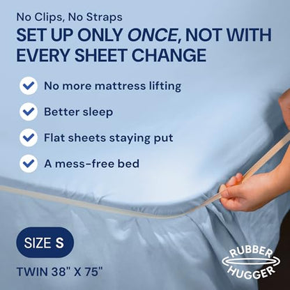 RUBBER HUGGER Bed Sheet Straps - 38x75, Small/Twin/Full, Rubber Grip | Ribbed rubber holder straps & suspenders - hidden - Use for small, twin & full sheets, keep in place - size: Small - Twin