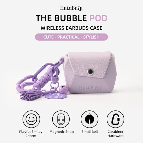 Bubble Pod Wireless Earbuds Case, Shockproof Waterproof EVA Case with Strap & Smiley Charm for Girls,Teens,Gift（Light Violet） - color: Light Violet
