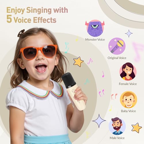Karaoke Machine for Kids, Karaoke Gifts for Girls Ages 4, 5, 6, 7, 8, 9, 10, 12 +Year Old Birthday Party, 4-12 Years Old Christmas Toys Gift for Girls - color: Beige