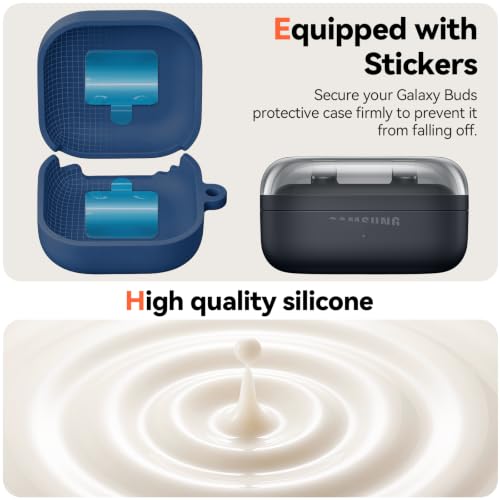 Inesore for Galaxy Buds 4 Pro & Galaxy Buds 4 Case (Navy Blue) | Skin Friendly Silicone Material, with A Multifunctional Cleaning Pen Tool and Keychain, Scratch Resistant, Slip Resistant - color: Navy Blue