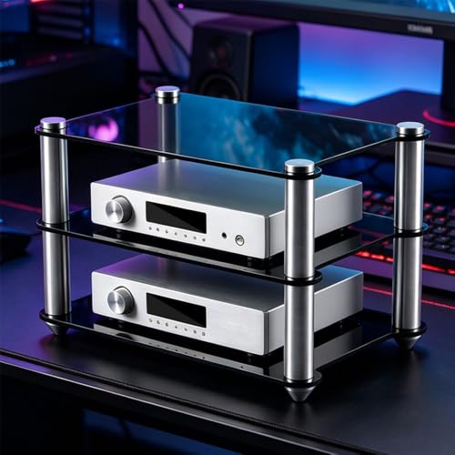 Mini Audio Component Rack, 2 Tier Audio Tower Small Desktop Rack, AV Media Stand Display Stand Clear Shelf for Tabletop Organizer, DVD Players, Office(Black) - color: Black