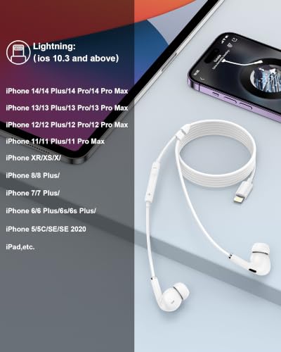 Wired Lightning Ear Buds for iPhone 14 13, Apple Pods Headphones Earphones | i Phone 14+ 14Pro 13 12 11 Pro Max Plus Lightening Connector, Ear phones with Microphone Lighting Air Pods Airpods - color: Wired Ear Buds-White