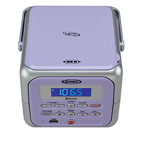Jensen® CD-660 Portable Retro Boom Box CD Player Bluetooth Digital Home Music System with MP3, USB/AUX Input, FM Radio, Stereo Speakers - Purple Limited Edition