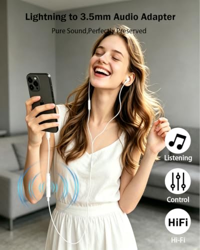 [Apple MFi Certified] Lightning to 3.5mm Headphone Jack Adapter for iPhone | Clear Audio for Music and Media; Compatible with iPhone 14/13/12/11/X/XS/8/7; Compact White 3-Pack, Plug and Play. - size: 3 Pack