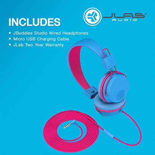 JLab JBuddies Studio Wired Kid Headphones, On-Ear, Cotton Candy, Volume Limited, Folding, Adjustable, Noise Isolation, with Mic - color: Cotton Candy, size: Headphones