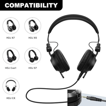 Sqrmekoko Replacement Audio Cable for Pioneer HDJ-X7/X5/S7/CX – 2.5mm to 3.5mm & 6.35mm AUX Cord, Gold-Plated Jacks, 5.6ft L-Shaped Plug