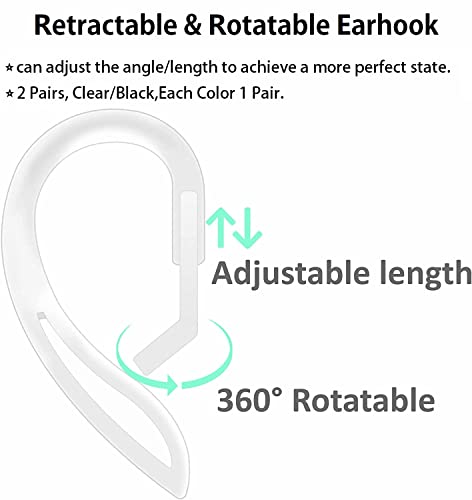 JNSA 4 Pairs Ear Hooks Designed for AirPods Pro，3 & 2 & 1, Earbuds Accessories, Anti-Slip, Ergonomic Design, Anti-Slip Sports Ear Hooks, Comfortable Fit, 2 Style 4 Pairs (Clear/Black/White/Black)