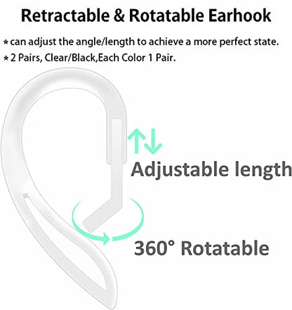 JNSA 4 Pairs Ear Hooks Designed for AirPods Pro，3 & 2 & 1, Earbuds Accessories, Anti-Slip, Ergonomic Design, Anti-Slip Sports Ear Hooks, Comfortable Fit, 2 Style 4 Pairs (Clear/Black/White/Black)