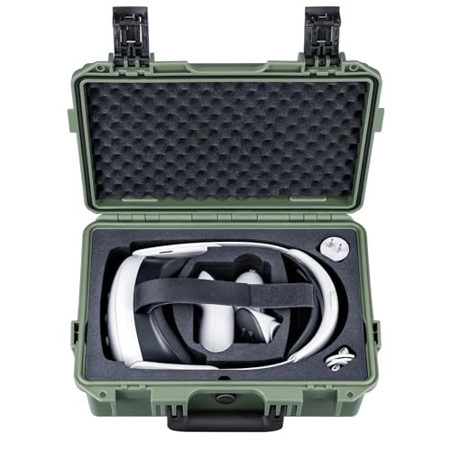 Lykus Titan OQ200 Waterproof Hard Case for Quest 3S/3 and Elite Head Strap | CASE ONLY,Fits Stock and Official Elite Head Strap,IP67 Waterproof,Shockproof,CNC Cut Premium Foam - color: Green