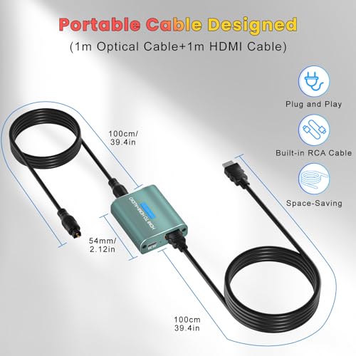 HDMI Audio Extractor 4K with Optical and HDMI Cable | HDMI to HDMI Optical 3.5mm AUX Audio Adapter Splitter Converter Support HDCP Digital DTS 5.1 PCM