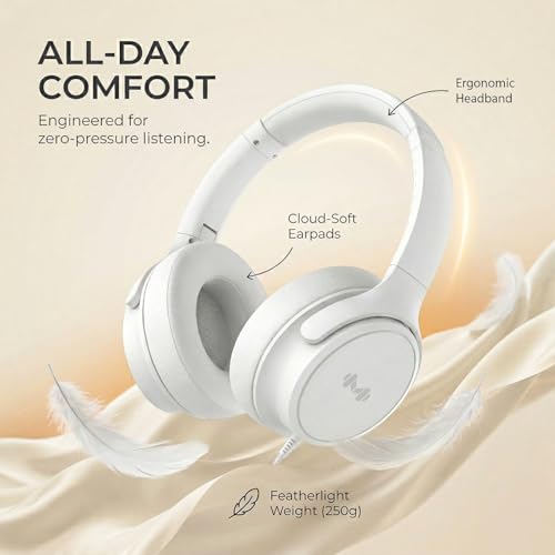 Wired Over-Ear Headphones, Mic, 3.5mm, USB-C Adapter, White | Over-ear comfort with inline mic, volume control, 3.5mm jack, and USB-C adapter for phones, laptops, PCs, and tablets. - color: White