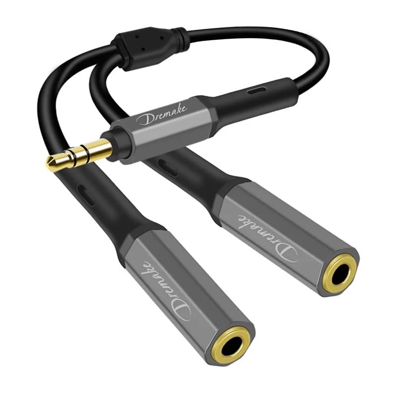 Headphone Y Splitter, 1ft/0.30m 3.5mm Extender Cable, Jack 3.5mm Male to 2 x 3.5mm Female Ports, Auxiliary Extension Cable for Speaker Switch PC Gaming Headsets Smartphone Tablet