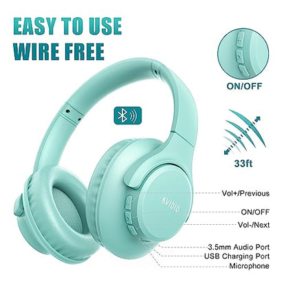KVIDIO Bluetooth Headphones Over Ear, 65 Hours Playtime Wireless Headphones with Microphone, Foldable Lightweight Headset with Deep Bass, HiFi Stereo Sound Low Latency for Travel Work Cellphone - color: Green
