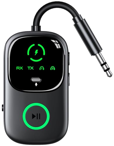 LED Display 2 in 1 Bluetooth 6.0 Transmitter Receiver 3.5mm AUX Jack RCA Wireless Audio Adapter Dongle for Airpods Headphones TV Airplane Flight Car Speaker Home Stereo, Dual Pairing & Handsfree Call - color: Black AUX Standard