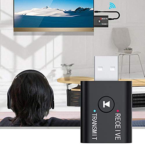 Bluetooth 5.0 Transmitter/Receiver Adapter 2 in 1 Powerful Function Bluetooth 5.0 Transmitter Receiver Independent Circuit Audio Adapter with 3.5mm Assist Cable