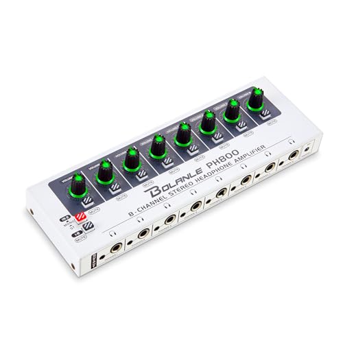 Bolanle PH400 8-Channel Headphone Amplifier 16-Output 3.5mm 6.35mm 250Ω | Drives up to 250Ω Headphones for Studio, Band, Home Recording - size: PH800