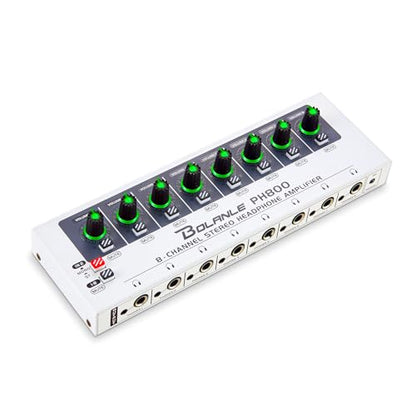 Bolanle PH400 8-Channel Headphone Amplifier 16-Output 3.5mm 6.35mm 250Ω | Drives up to 250Ω Headphones for Studio, Band, Home Recording - size: PH800