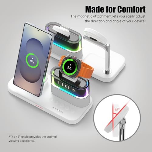 Magnetic Charger for Samsung, 5 in 1 Wireless Charging Station for Samsung Galaxy S25 Ultra/S24/S23/S22, Galaxy Watch 8/7/6/4/5, Galaxy Buds/Pro, Upgraded Version - color: White-Upgraded Version