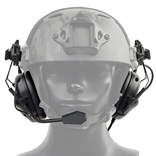 Helmet Mode Tactical Shooting headset + with U94 PTT 2pin with ARC Rail Adapter Noise Reduction & Sound Pickup Ear Protection (Black) - color: Black