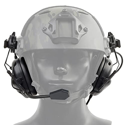 Helmet Mode Tactical Shooting headset + with U94 PTT 2pin with ARC Rail Adapter Noise Reduction & Sound Pickup Ear Protection (Black) - color: Black