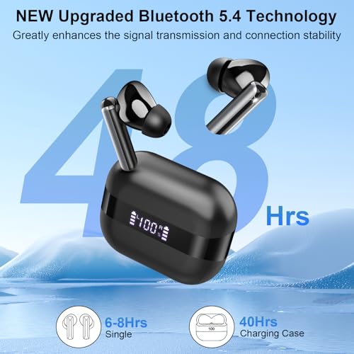 Wireless Earbuds, 2026 Bluetooth 5.4 Headphones Bass Stereo, Ear Buds with 4 Mics ENC Noise Cancelling, Bluetooth Earbuds 48H Playtime LED Display Charging Case, IP7 Waterproof in Ear Earphones, Black - color: Light Black