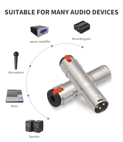 Lockable 1/4 TRS Female to 3Pin XLR Male Audio Adapter, Balance 6.35mm to XLR Adapter for Microphones, Mixing Consoles, and Power amplifiers-2 Pack - color: silver