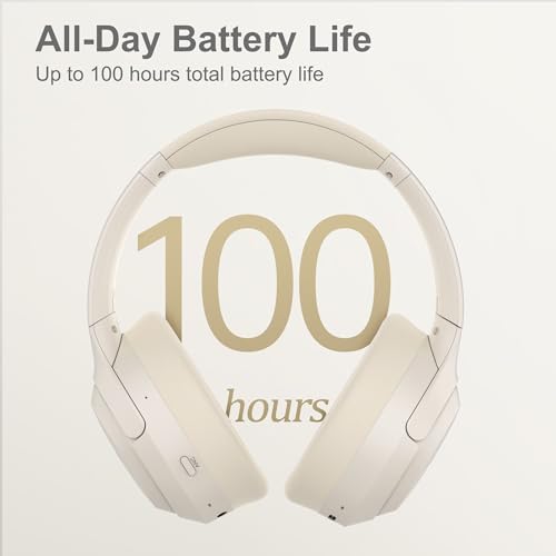 LORELEI QC60 Hybrid Active Noise Cancenlling Headphones,Wireless Over Ear Bluetooth Headsets with mic,100H Playtime ，3 EQ Mode Deep Bass, Memory Earmuffs,for Travel Home Office(Beige White) - color: Beige White