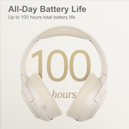 LORELEI QC60 Hybrid Active Noise Cancenlling Headphones,Wireless Over Ear Bluetooth Headsets with mic,100H Playtime ，3 EQ Mode Deep Bass, Memory Earmuffs,for Travel Home Office(Beige White) - color: Beige White