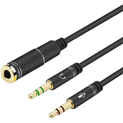 3.5mm Headphone Splitter Adapter Female to 2X 3.5 mm Male Converter Cable Headphone Mic Audio Y Splitter Cable Smartphone Headset to PC Adapter –for Microphone with 4 Pin (Black) - color: Black