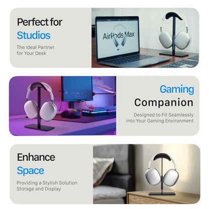 Headphone Stand for AirPods Max 2 & 1 Auto Sleep Mode, Black | Aluminum Pole & Stable Base, Anti-Scratch ABS Headset Holder, Anti-Scratch Touch Surface, Universal Compatibility - color: Black